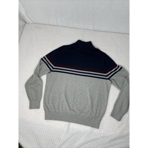 Nautica Men's  Large 1/4 Zip Knit Sweatshirt Gray Navy Stripe Logo - Picture 5 of 6